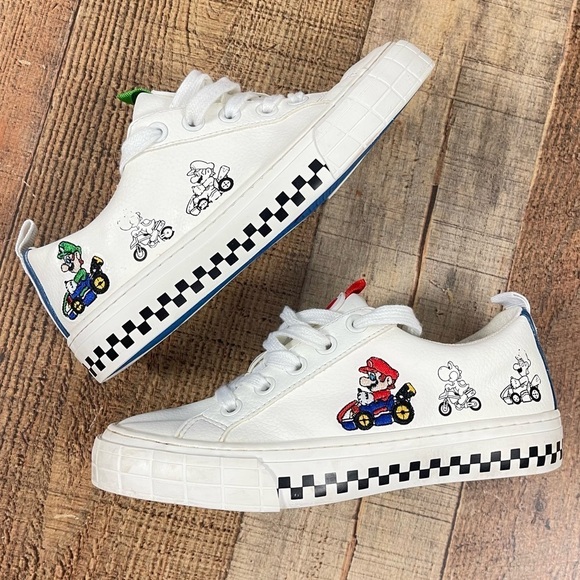 ZARA Nintendo Mario Kart Mario Luigi White Sneakers Kids Size 7 32 EUR Street - Picture 1 of 13